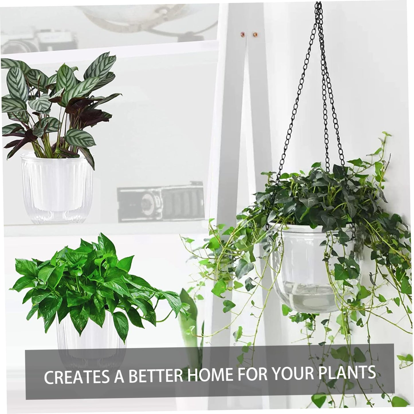 OnIUeZky Hanging Flower Pot Self-Watering Hanging Planter Hanging Baskets for Indoor Outdoor Plants Transparent 2PCS
