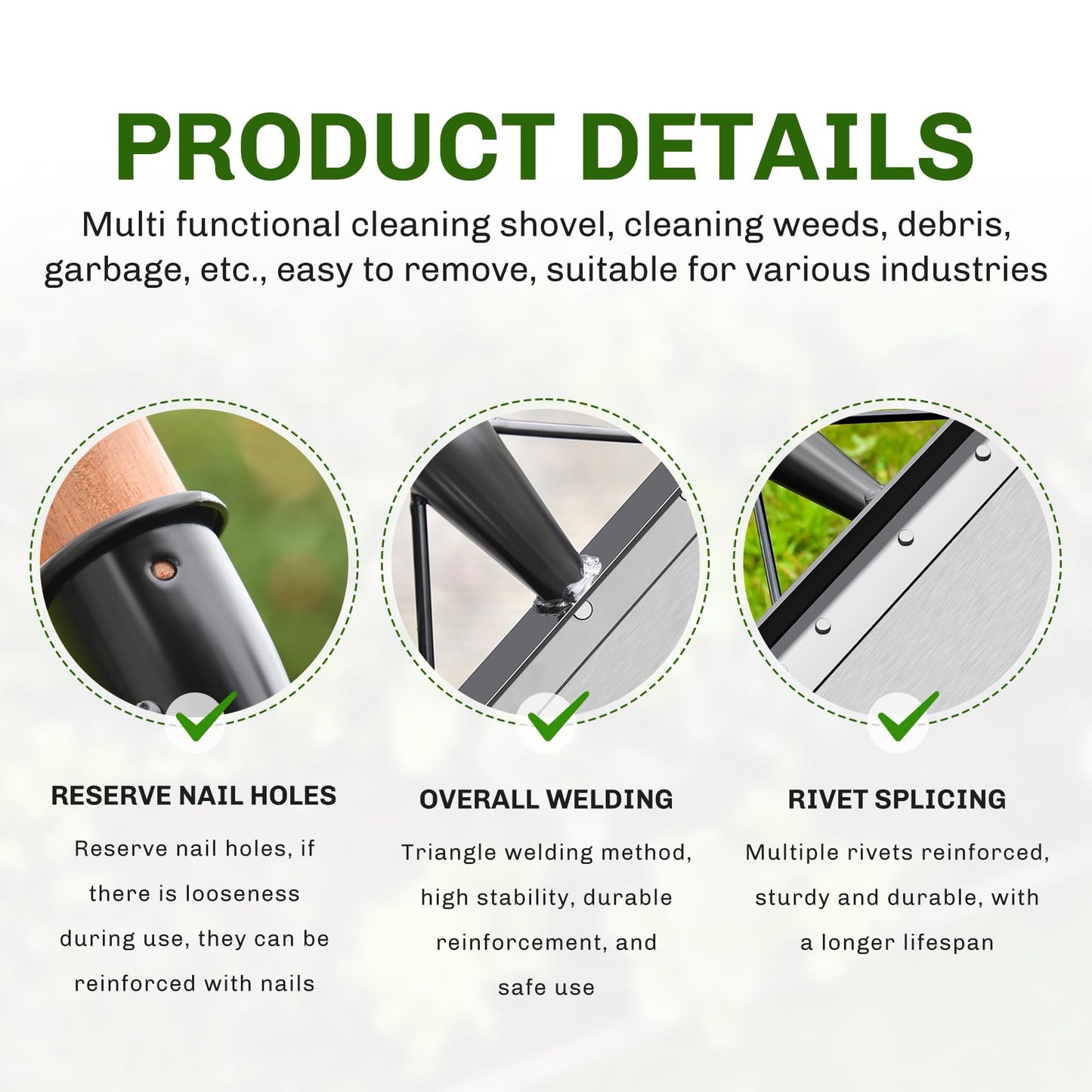 SULIVES 23CM Garden Shovel, Multifunctional Garden Cleaning Shovel, Stainless Steel Cleaning Shovel, Sharp Outdoor Garden Scraper for Weeds, Patio & Farm Weed Remover Tool