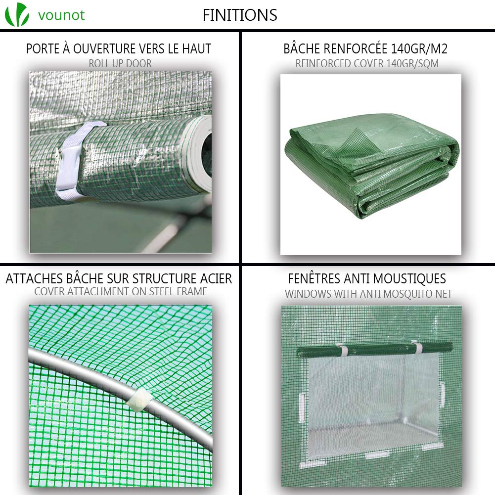 VOUNOT® Polytunnel Greenhouse 4x3x2m 12m² Poly Tunnels Gardening Walk In Pollytunnel Tent with Steel Frame