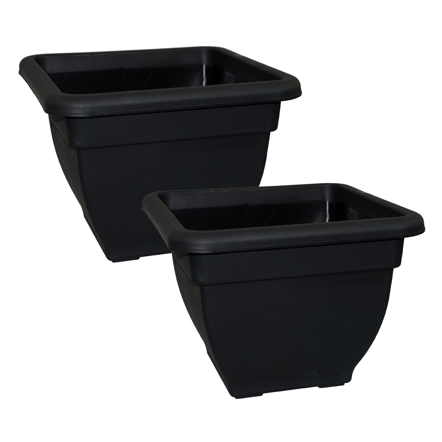 2 x Ebony/Black Square Plastic Garden Planter Indoor & Outdoor Flower / Plant Pot