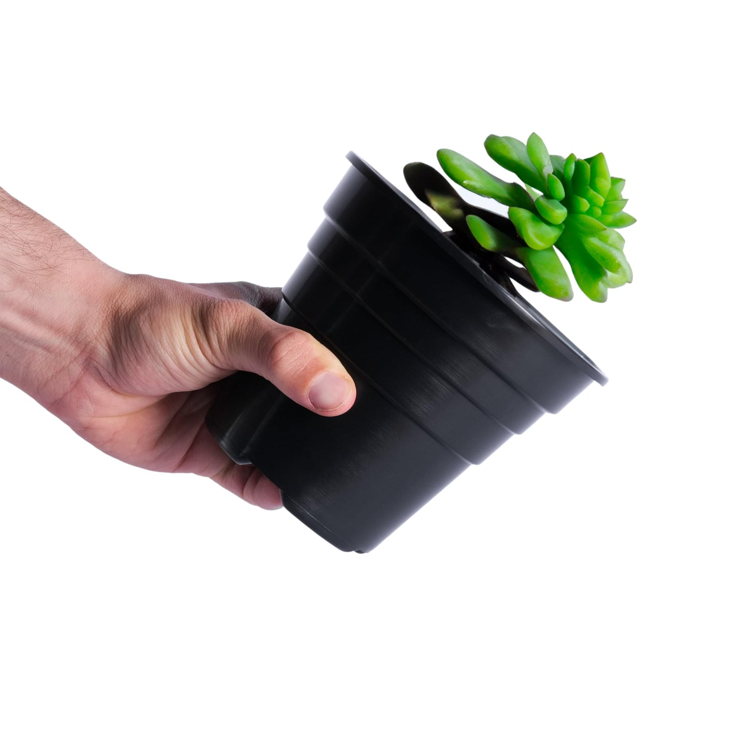 Happy Pots - 15cm Gloss Black - Pack of 10 Premium Plastic Plant Pots - Reusable Flower Pots for Indoor/Outdoor Home Décor Gardening - Round, Heavy Duty, UV Resistant, Recyclable - Made in UK