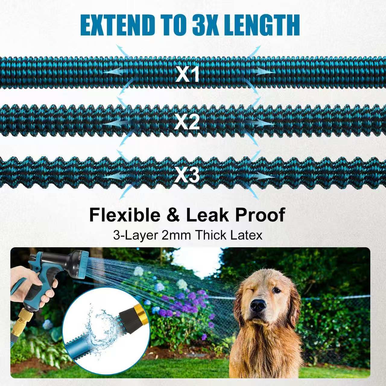 Garden Hose Expandable Garden Hose, Flexible Water Pipe with 10 Type Nozzle, Solid Brass Fittings Leak Proof, Extendable, Lightweight, no Twisting, Garden Watering, Car Washing, Pet Bathing (100FT)
