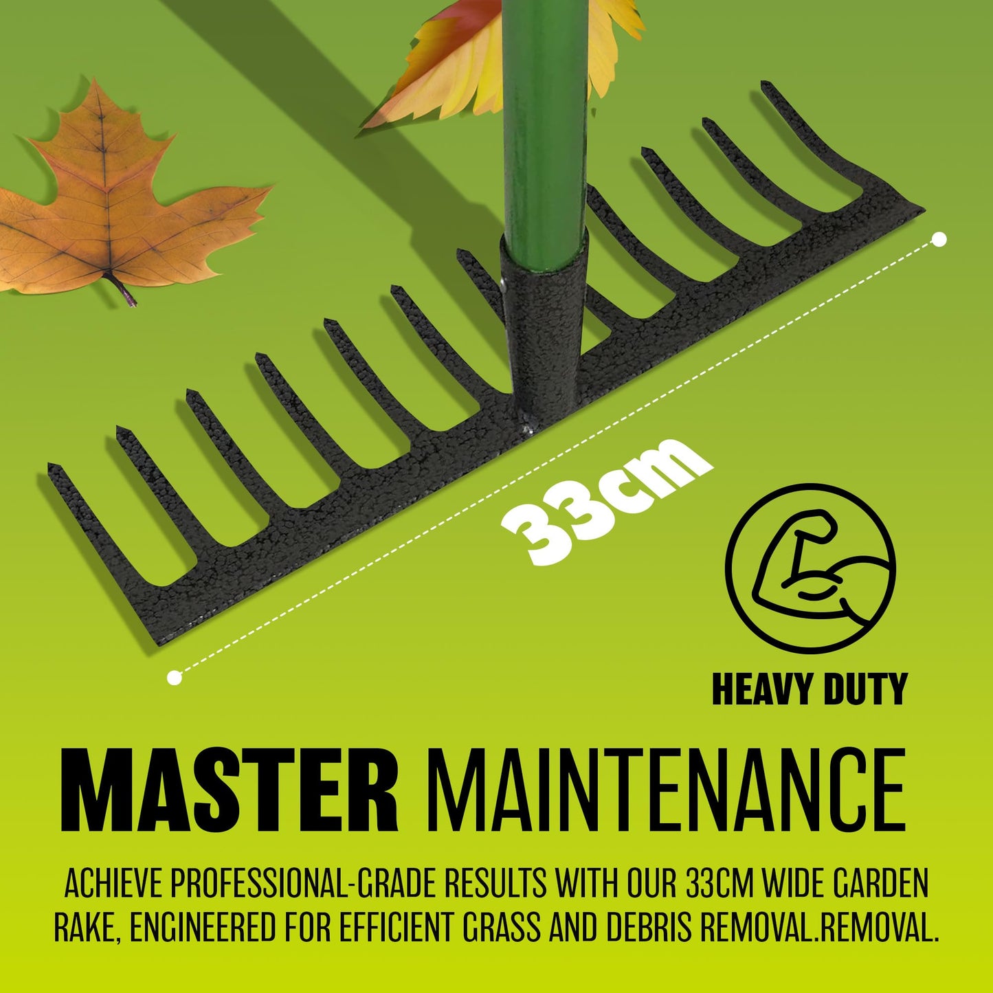 12 Teeth Lawn Rake with PVC Grip - Shaft Garden Handle Leaf Metal Head Carbon Steel Heavy Duty Raker | Gardening Hand Tool | for Raking, Weed Removal and for Working the Soil Grass Leaves