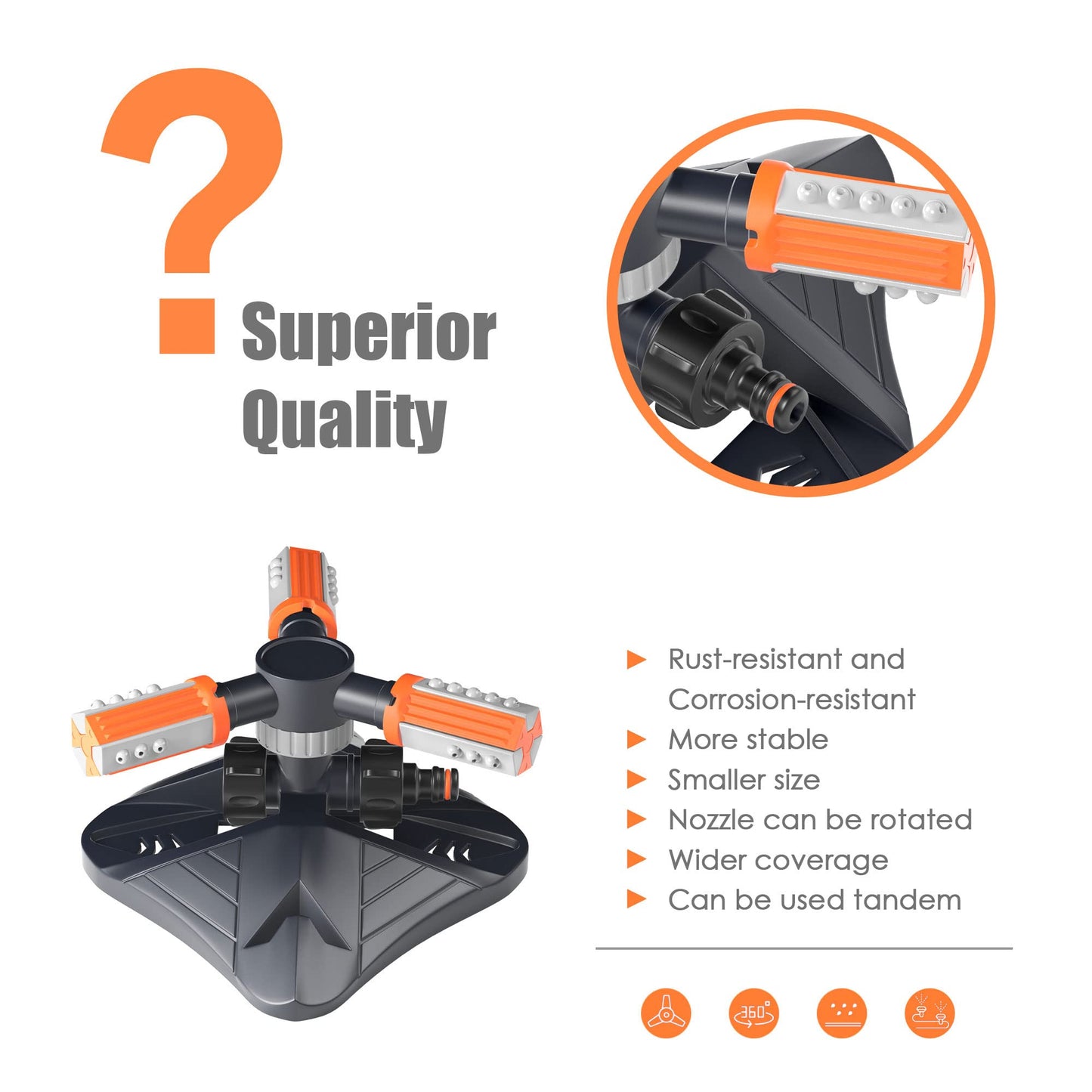 Garden Sprinkler,Automatic 360 Degree Rotating Garden Sprinkler with Quick Connectors