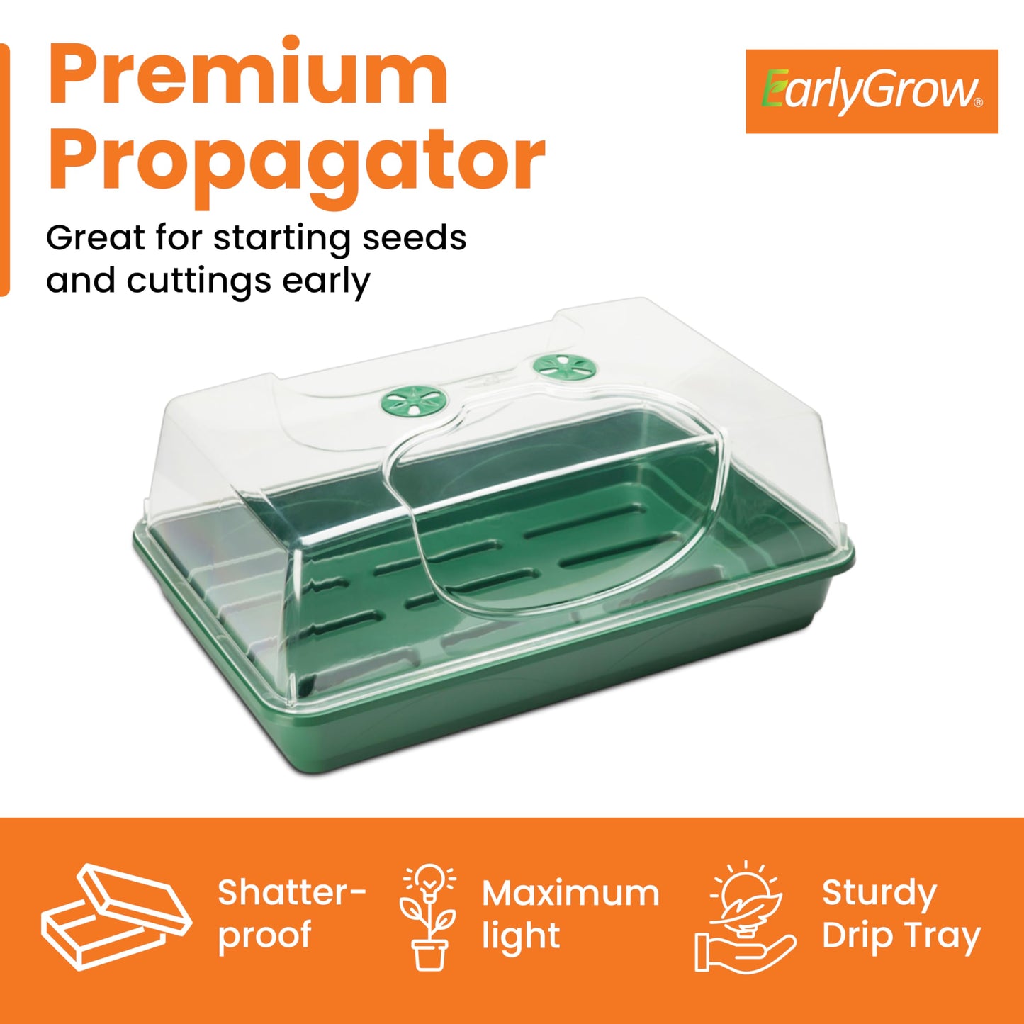 EarlyGrow MPL50030/P Large Propagator with Shatterproof Lid 58 x 38 x 26 Centimetres - Green
