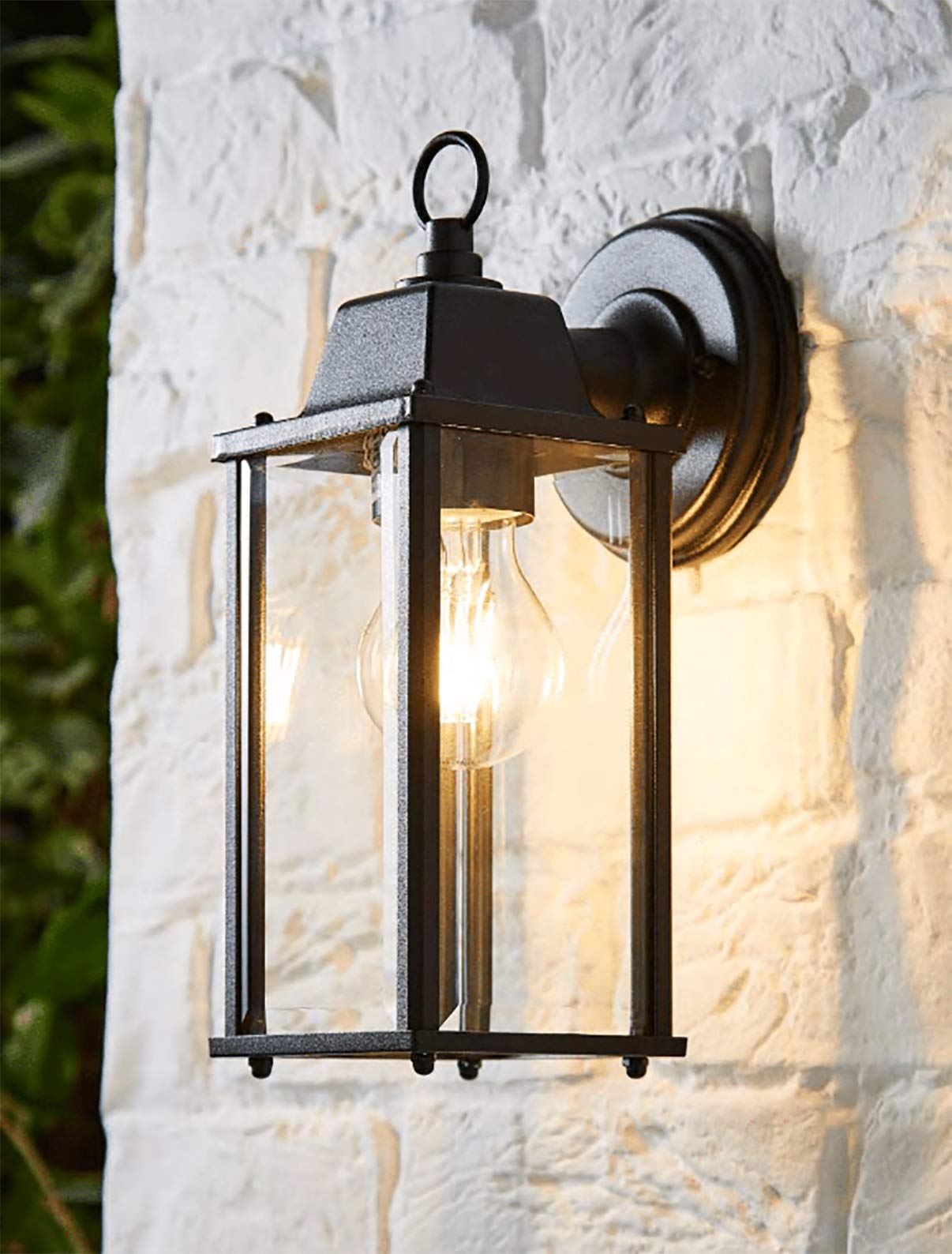 CGC Lighting Outdoor Outside Wall Light Mains Power Bevelled Glass Coach Lantern Porch Garden Decorative Lamp Fixture Waterproof (Black)