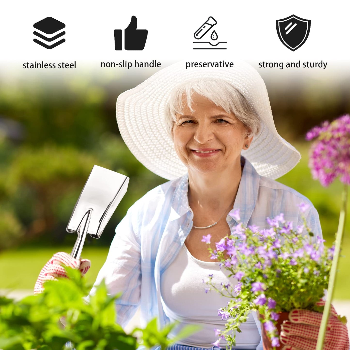 Garden Shovel Trowel Hand Shovels, Stainless Steel Gardening Tools for Transplanting Weeding Moving and Smoothing Digging Planting (3)