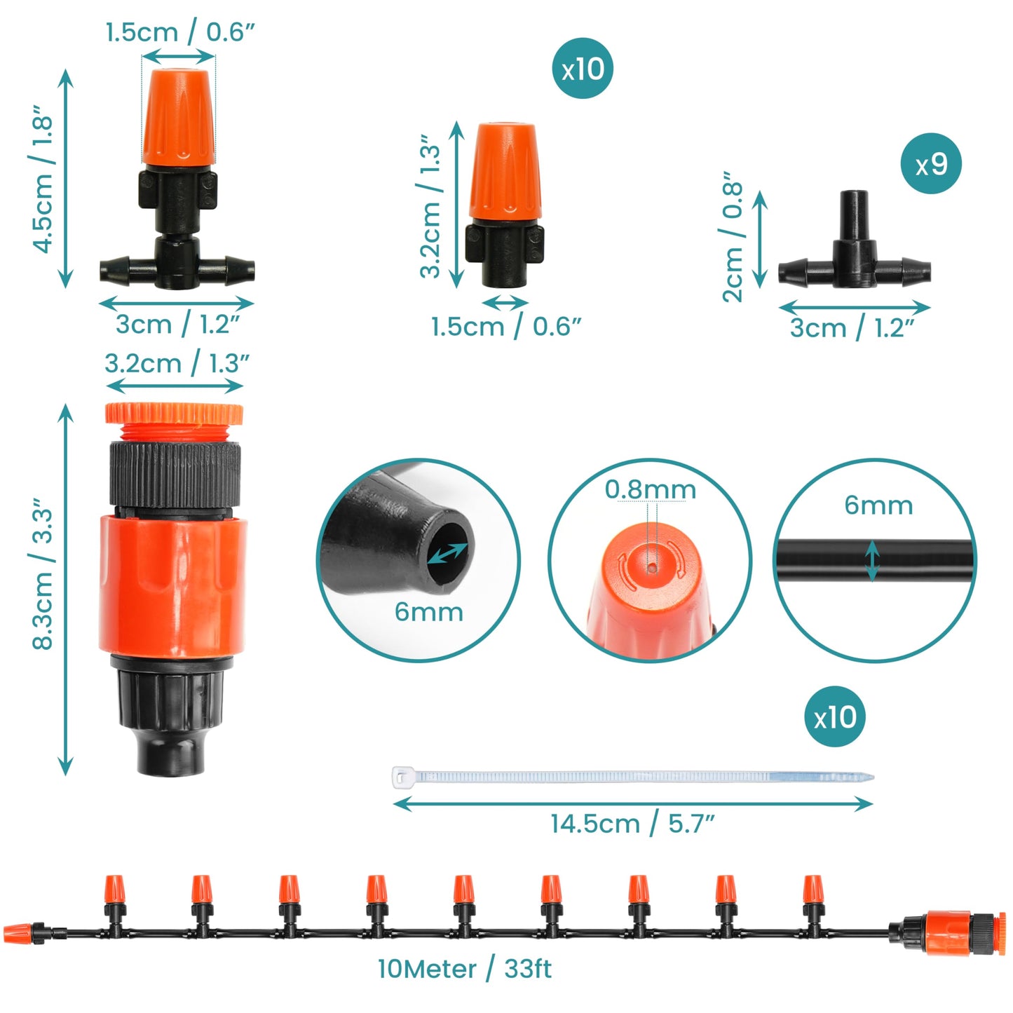 BELLE VOUS Automatic Drip Irrigation Kit - Garden, Greenhouse, Patio & Lawn Watering System - 10M/33FT Distribution Tubing/Hose, 10 Emitter Nozzles & Connectors