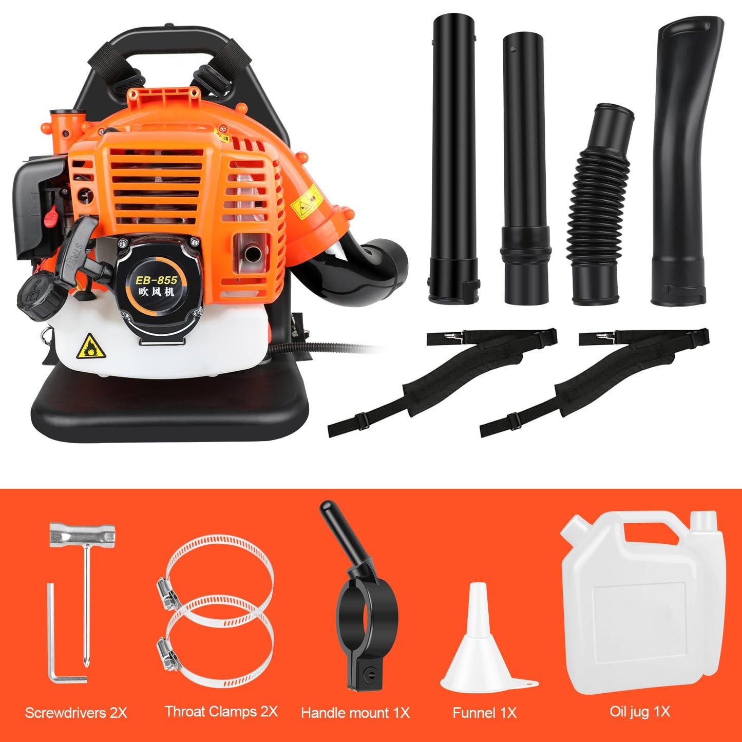 LabTEC 2 Stroke Gas Powered Leaf Blower, 43CC Petrol Backpack Leaf Vacuum, Speed-adjusted Cordless Garden Blower for Cleaning Patios Leaves Grass Cutting Blowing Shredding Dusting Snow Removing