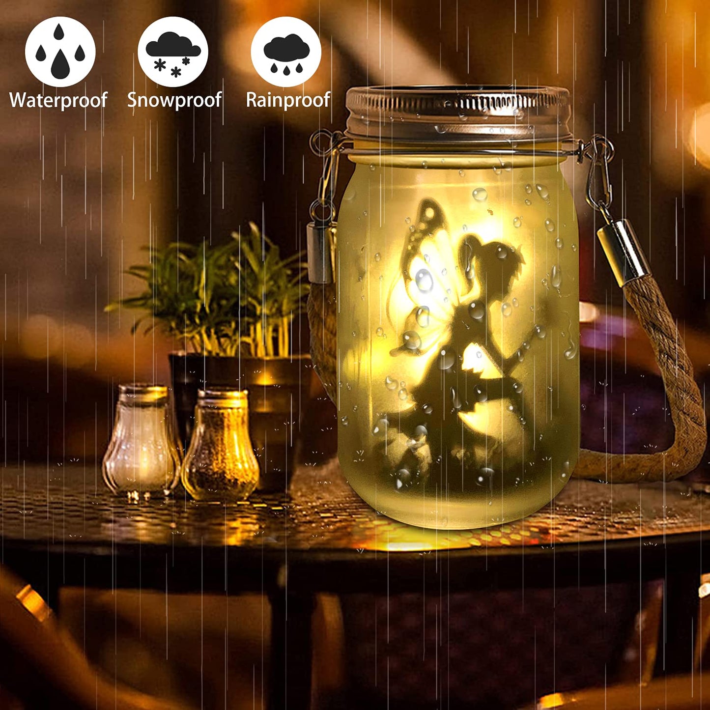 Ecoastal Solar Lights Outdoor Garden Ornaments,Fairy Mason Jar Lantern Decorative LED Light,Waterproof Patio Hanging Lamp Backyard Pathway Lighting,Christmas Birthday Gift for Her