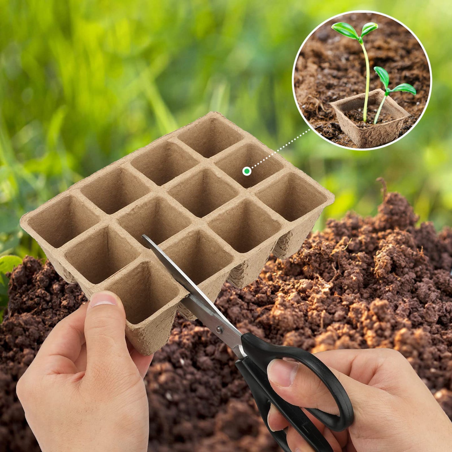 KINGLAKE 20 Pack 240 Cells Seed Trays Seedling Pots Biodegradable Plant Pots Fibre Seed Pots, Plant Germination Module Trays Kits with 100 Plant Labels, Transplanting Widger and Dibber