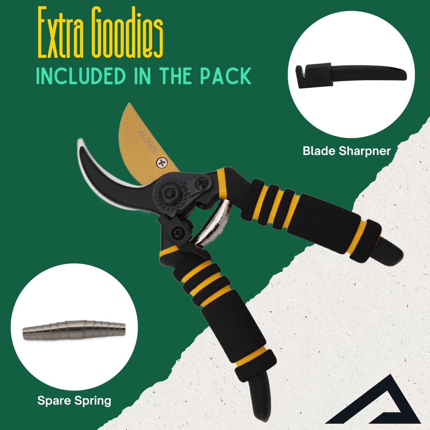 AUXIAR Secateurs – Heavy-Duty Bypass Professional Pruner Shears with PVC Handles & 8cm Titanium Blade, Includes Sharpener & Extra Spring – Garden Scissors & Pruners