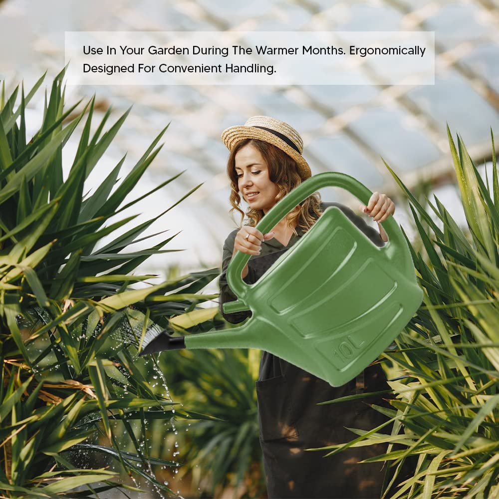 ANGIX 10L Large Watering Can With Detachable Rose Head Sprinkler | Lightweight & Durable Plastic Can Ideal For Garden Plants In Both Indoor And Outdoor - Green