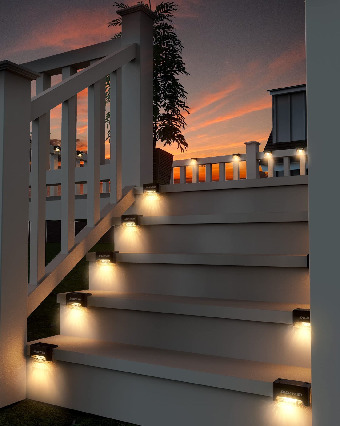 JACKYLED 16 Pack Solar Deck Lights Outdoor, Solar Fence Light Waterproof LED Solar Powered Decking Light for Garden Deck,Outdoor Stair, Fence,Railing, Yard, and Pathway