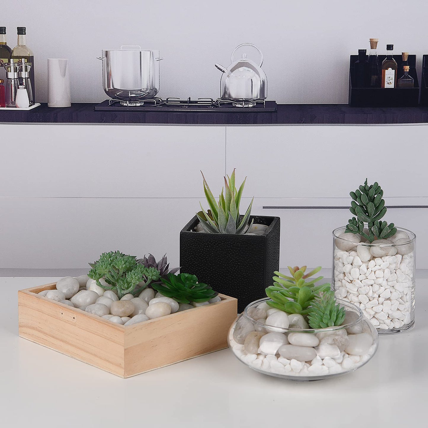 Hisredsun 2.1 lb White Decorative Stones,Natural Polished Pebbles for Plant Pots,River Rocks for Landscaping, Vase Fillers,Succulents,Aquarium and Garden Decoration