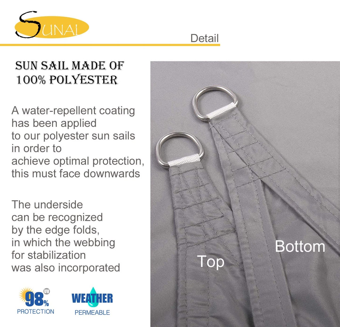 Sunal Sun Shade Sails 3m x 4m, Rectangle Waterproof Shade Sail for Garden, 98% UV Blocking Outdoor Sun Shade Shade Canopy with Free Rope for Outdoor Garden Pergola Patio Party Backyard Lawn, Grey