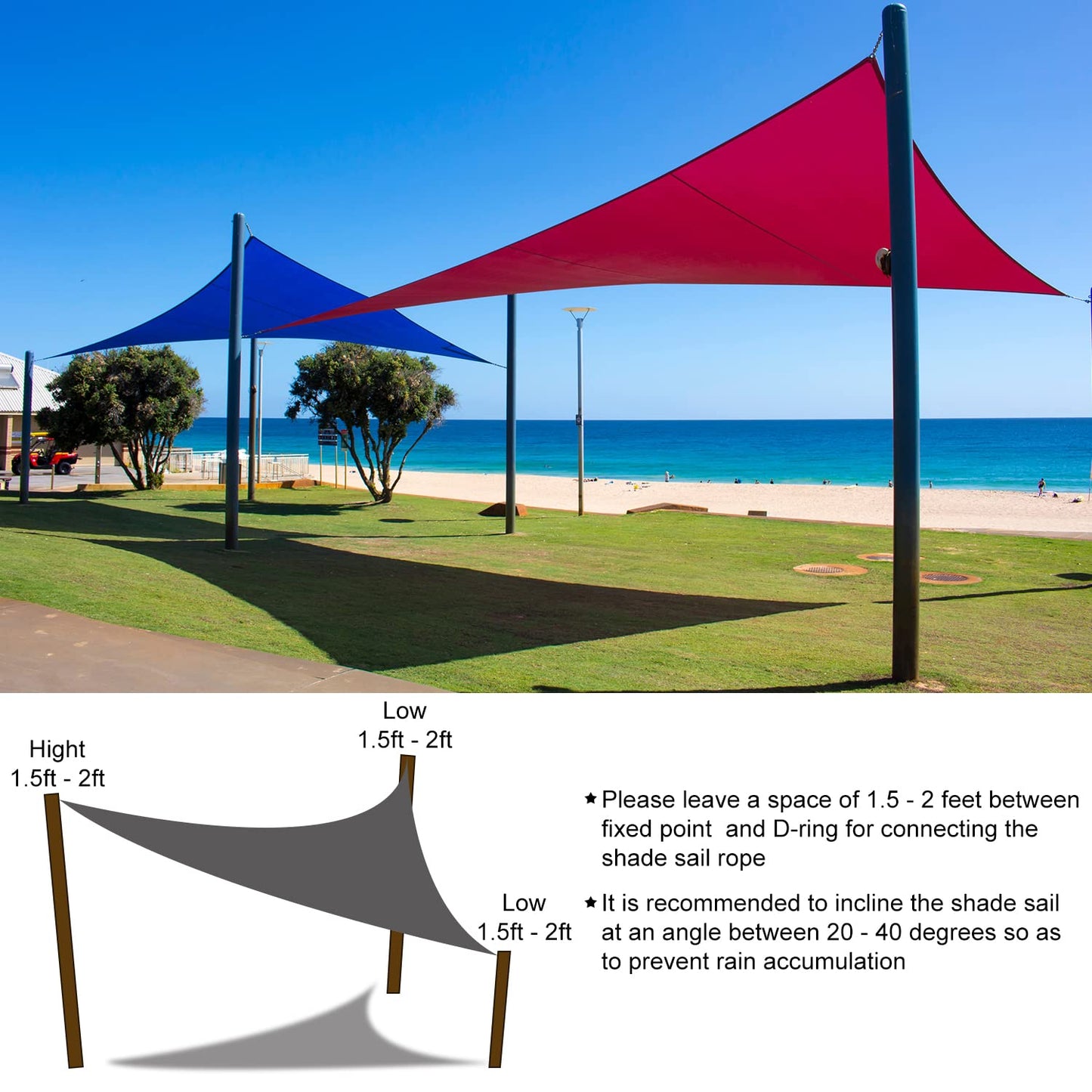 supregear Shade Sail, 3x3x3 m Triangular Shade Sail Waterproof UV Blockage Sun Sail Canopy Awning Shelter for Outdoor Courtyard Garden Patio Carport Lawn Swimming Pool, Blue