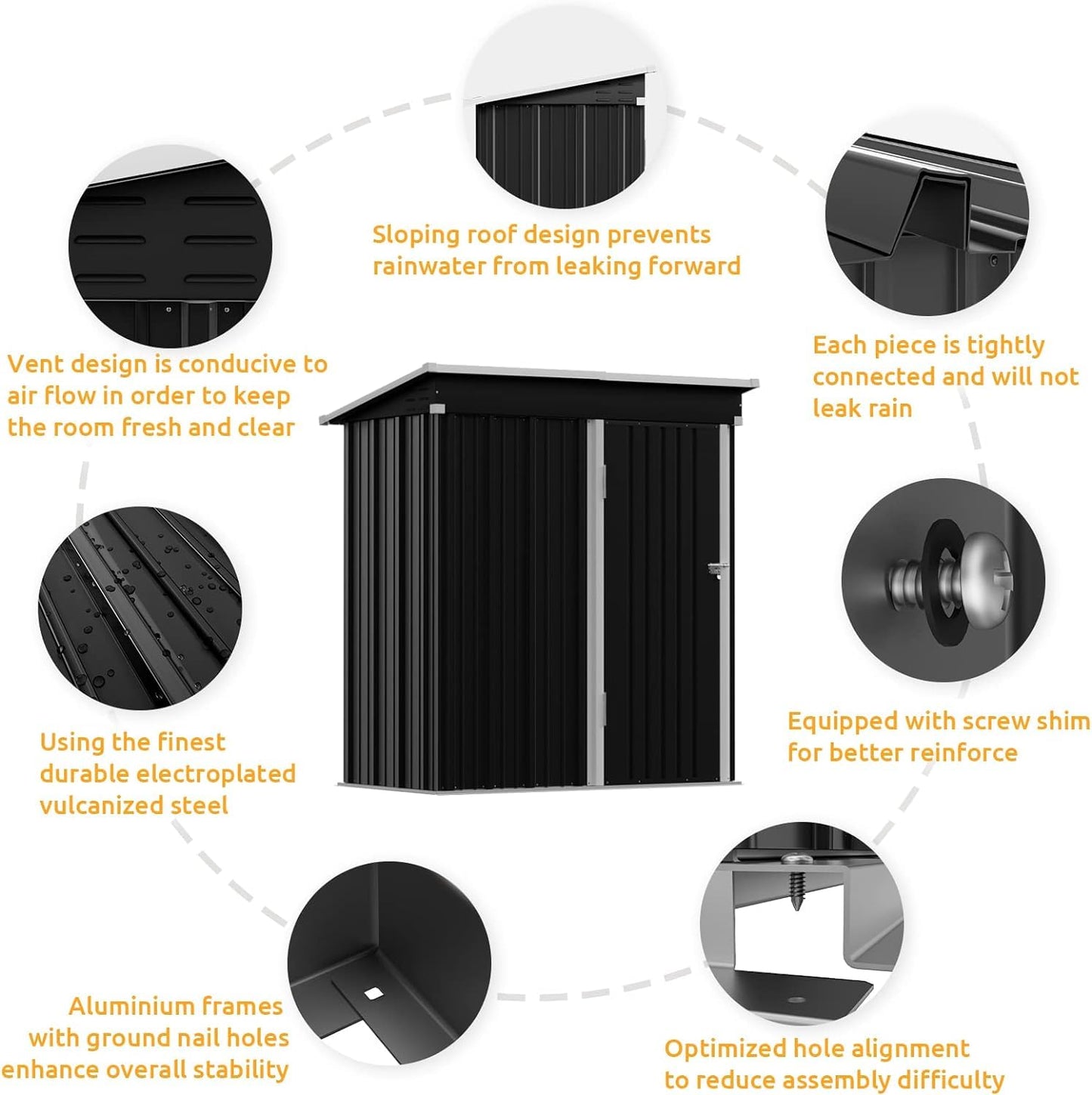 UDPATIO Metal Shed 5x3 FT Outdoor Storage,Garden Storage Shed for Firewood,Garbage Can,Tools,Lawnmower,Bike Shed Waterproof Log Store for Backyard Patio,Galvanized Steel with Lockable Door,Dark Grey