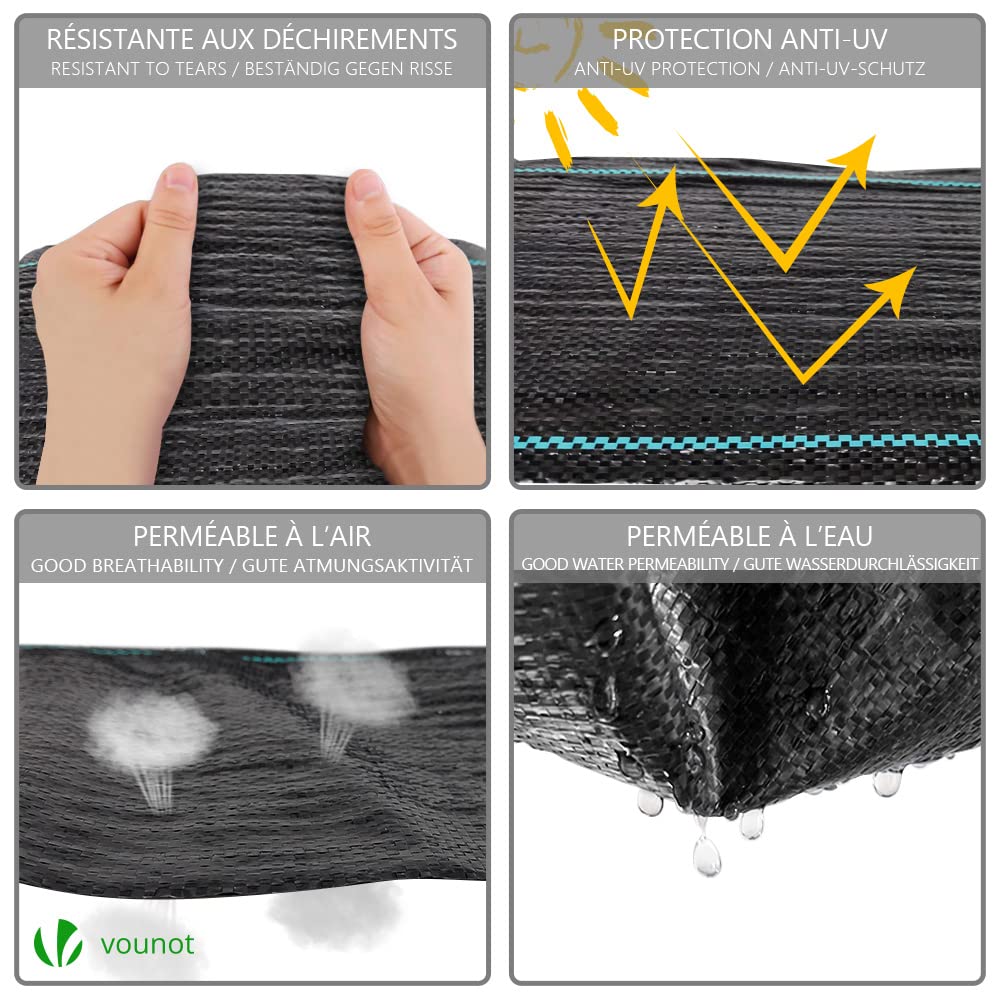 VOUNOT Weed Control Membrane 2m x 25m, with 50 Securing Pegs, Heavy Duty Weed Control Barrier Fabric, Landscape Ground Cover Suppressant Membrane for Garden, UV Stabilised