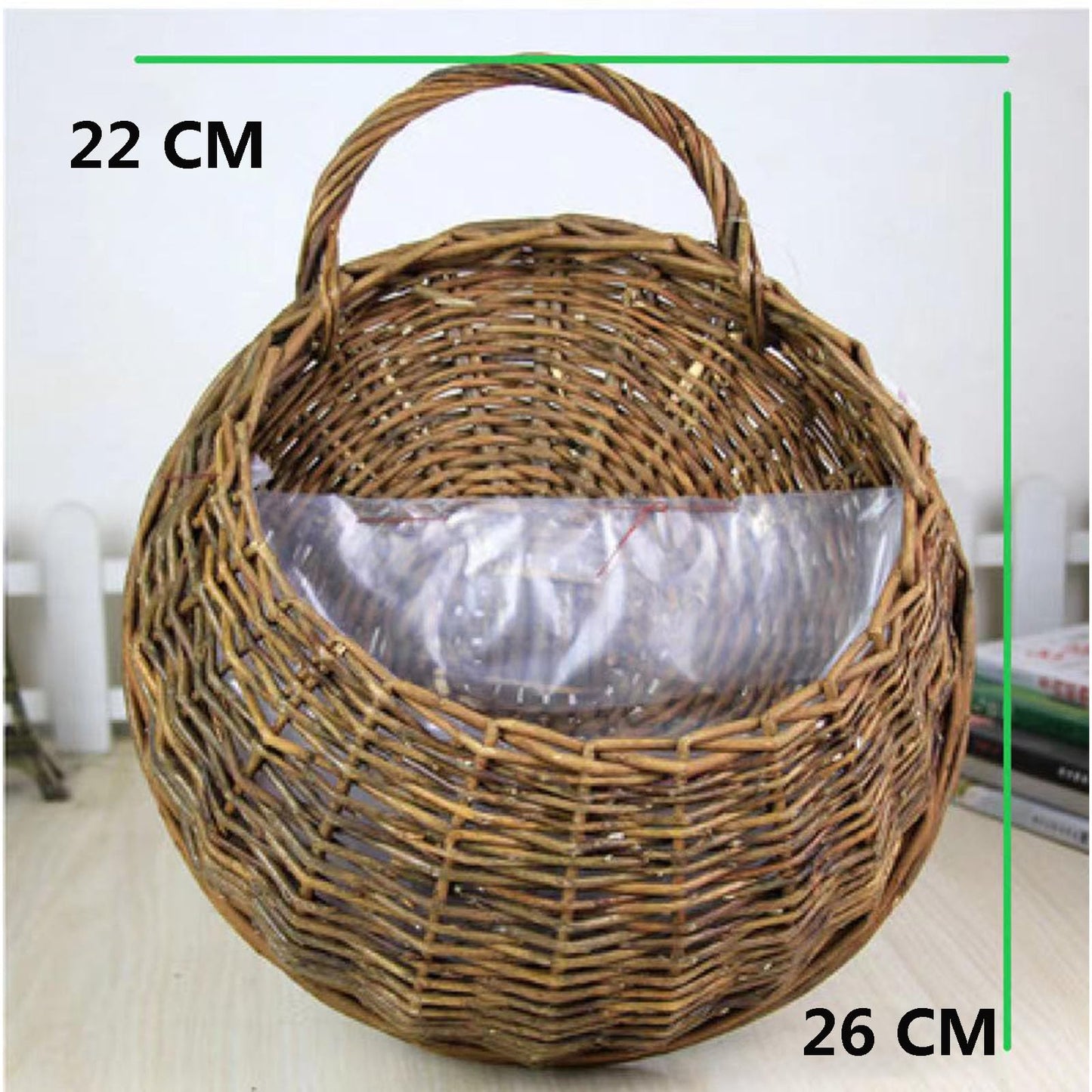 Mgoodoo Hanging Planter Basket with Wicker,Round Hanging Flower Plant Pot Plant Basket for Indoor Outdoor Garden Porch Decoration, 22 * 26CM，1pc