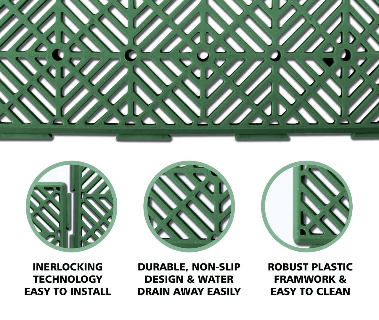 ADEPTNA Interlocking Easy Click Plastic Garden Deck Tiles Nonslip Path Floor Lawn Paving Patio – Durable non-slip Design (10 PACK GREEN)