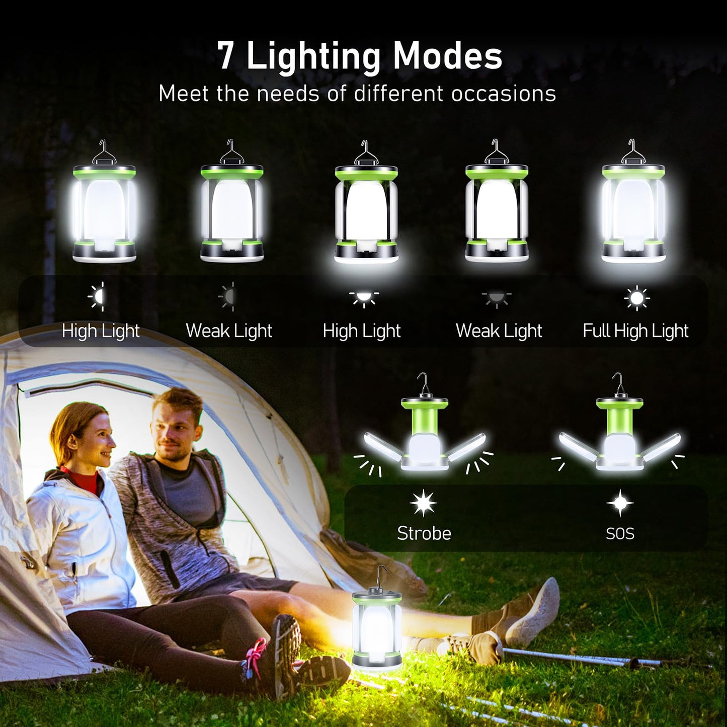 Blukar Camping Lantern Rechargeable, Camping Lights Lamp - 7 Light Modes 60 LED Ultra Bright LED Tent Lamp 10- Hrs Battery Life for Outdoor, Emergency, Fishing, Hiking etc.