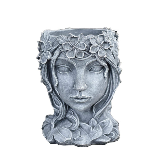 POHOVE Goddess Head Flower Pot Statue Head Cement Planter Flower Pot Resin Succulent Vase Face Goddess Head Design Succulents Plant Pot with Drainage Hole Home Office