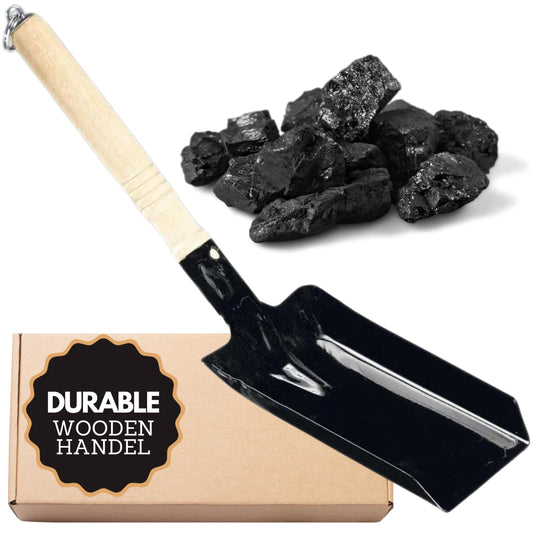 Coal Hand Metal Fire Shovel with Wooden Handle & Hanging Ring | Small Black Shovel (11 x 40 cm) for Garden, Fireplace & Ash Collection | Multipurpose Tin Hand Shovel for Home & Outdoor Maintenance