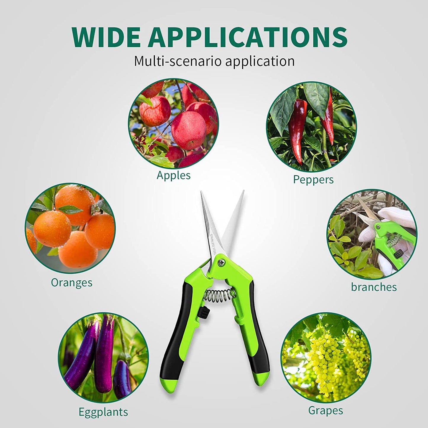 Professional Pruning Shears, Trimming Scissors - Straight Tip, Gardening Hand Pruner Pruning Shear Stainless Steel Blades Comfort Grip Locking Handle