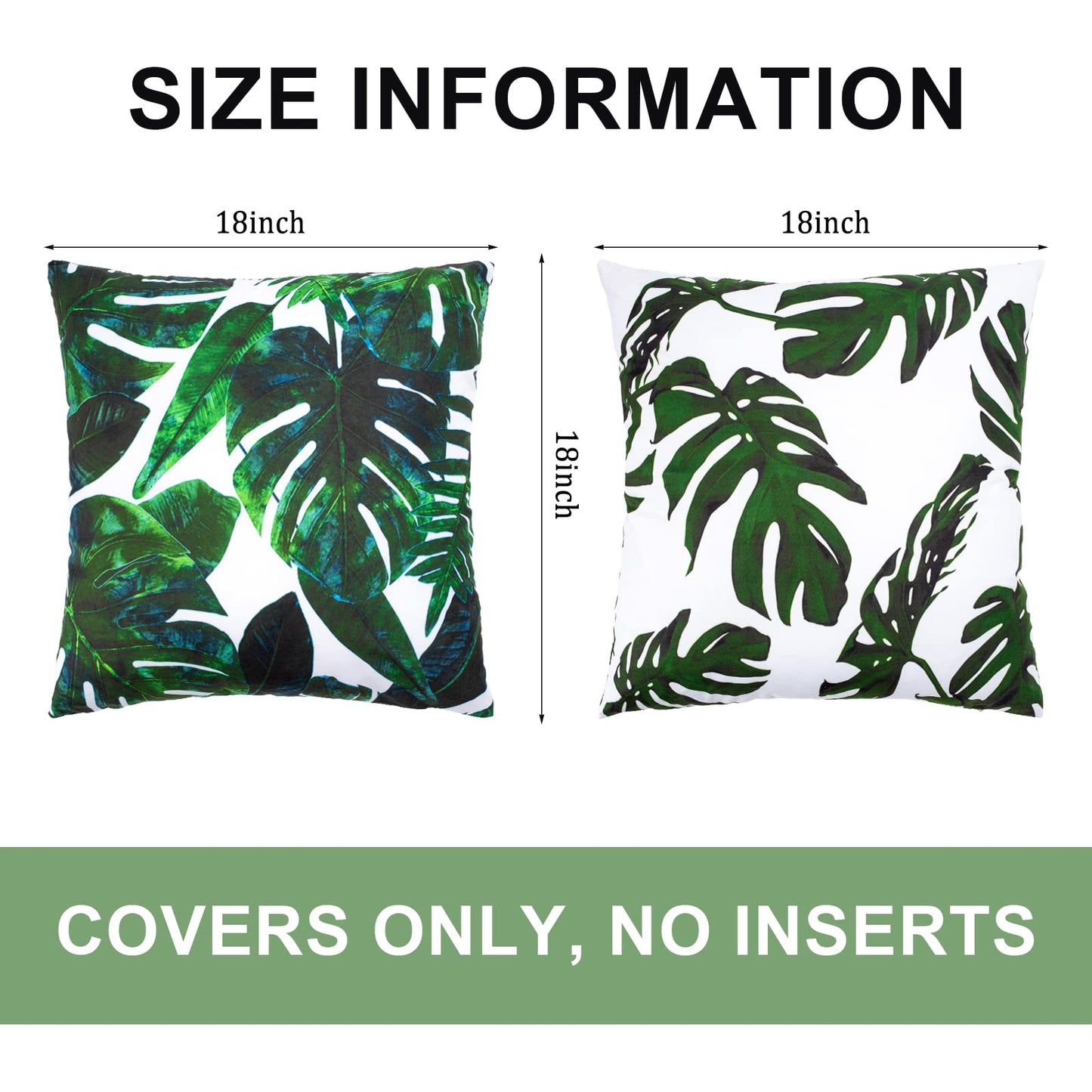 Set of 4 Cushion Covers 18x18 Inch, Waterproof Outdoor Cushion Covers, Tropical Leaves Pillow Cases, 45 x 45cm Decorative Thorw Pillow Covers, Sofa Pillowcases for Bedroom Office Car Home Decor