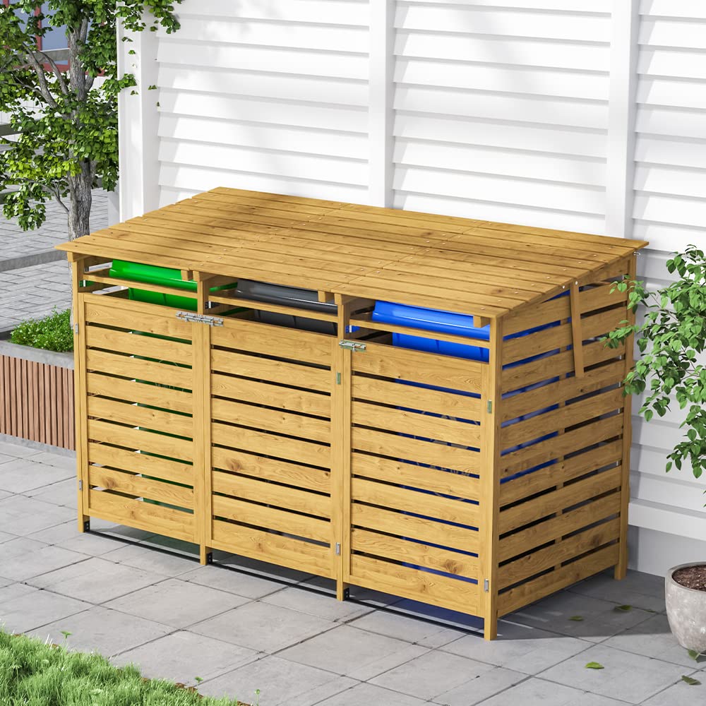 Warmiehomy Wheelie Bin Storage 3 Wheelie Bin Storage Outdoor Triple Wheelie Bin Storage Wheelie Bin Hideaways for Outside Bin Shed for Garden, 191L x 86W x 122.5H cm,1 cm thickness