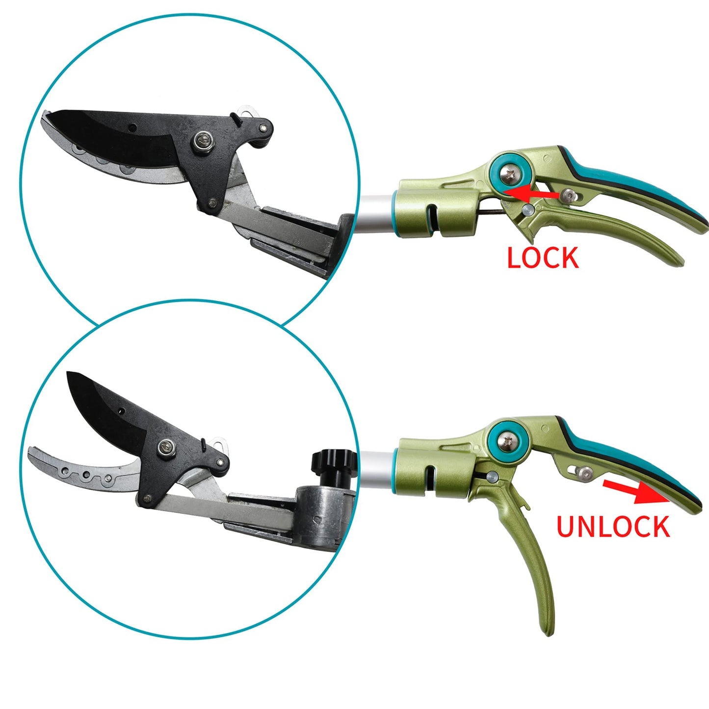 GARTOL Tree Pruner,110cm-166cm Tree loppers Long Reach Telescopic- Lightweight & Strong, Fruit Picker with Rotating Blade Head, Lightweight Aluminum Extendable Handle for Tree Branch Cutter