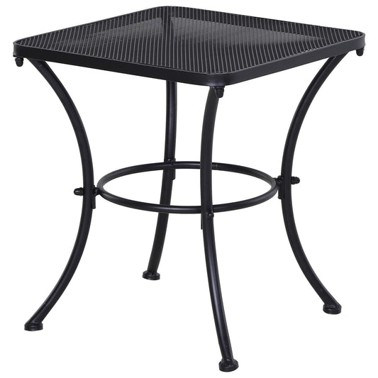 Outsunny 45cm Square Garden Table, Outdoor Metal Bistro Side Desk with Mesh Top, Black