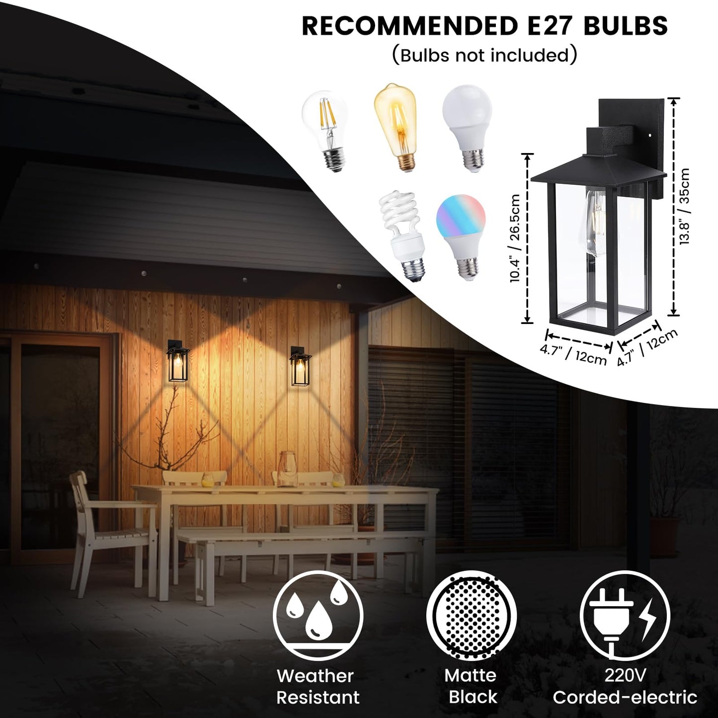 EBION Outdoor Wall Lantern, Exterior Light Fixture with Toughened Glass Shade, Matte Black Wall Sconce Decorative for Porch, Patio, Garage (Black,1 Pack)
