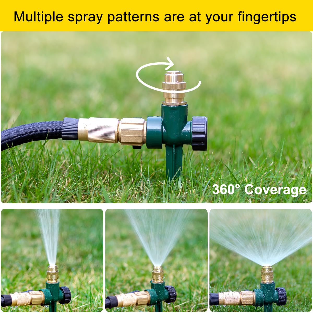 FANHAO 2 Pack Metal Lawn Sprinkler for Yard, Automatic Garden Water Sprinkler on Spike Base, Adjustable Brass Sprinkler Nozzle 360 Degree Large Area Coverage for Lawn Grass Patio Garden Irrigation…