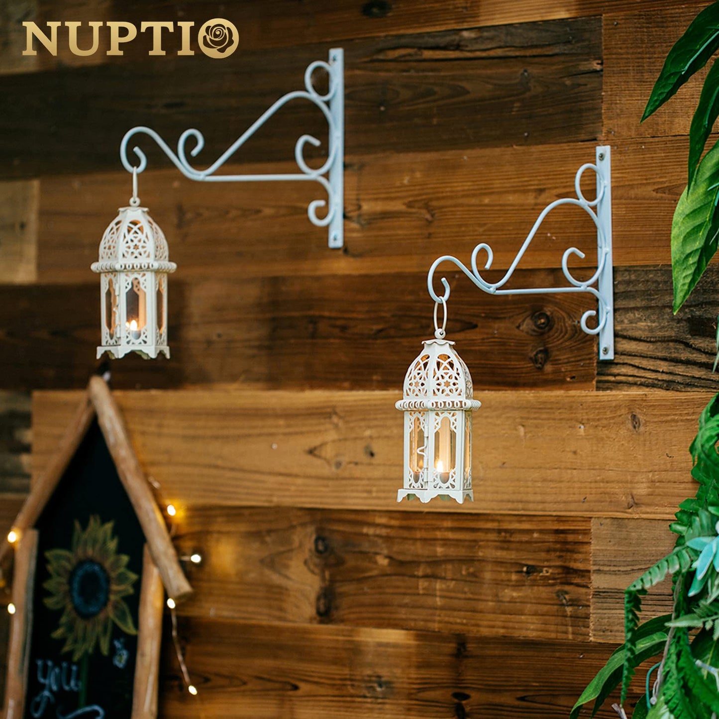 NUPTIO Ramadan Lantern Decorations for Home: Metal Glass Moroccan Tealight Candle Holder Eid 2 Pcs Fanoos Ramadan Wedding Table Decoration Hanging Patio Indoors Outdoors, White