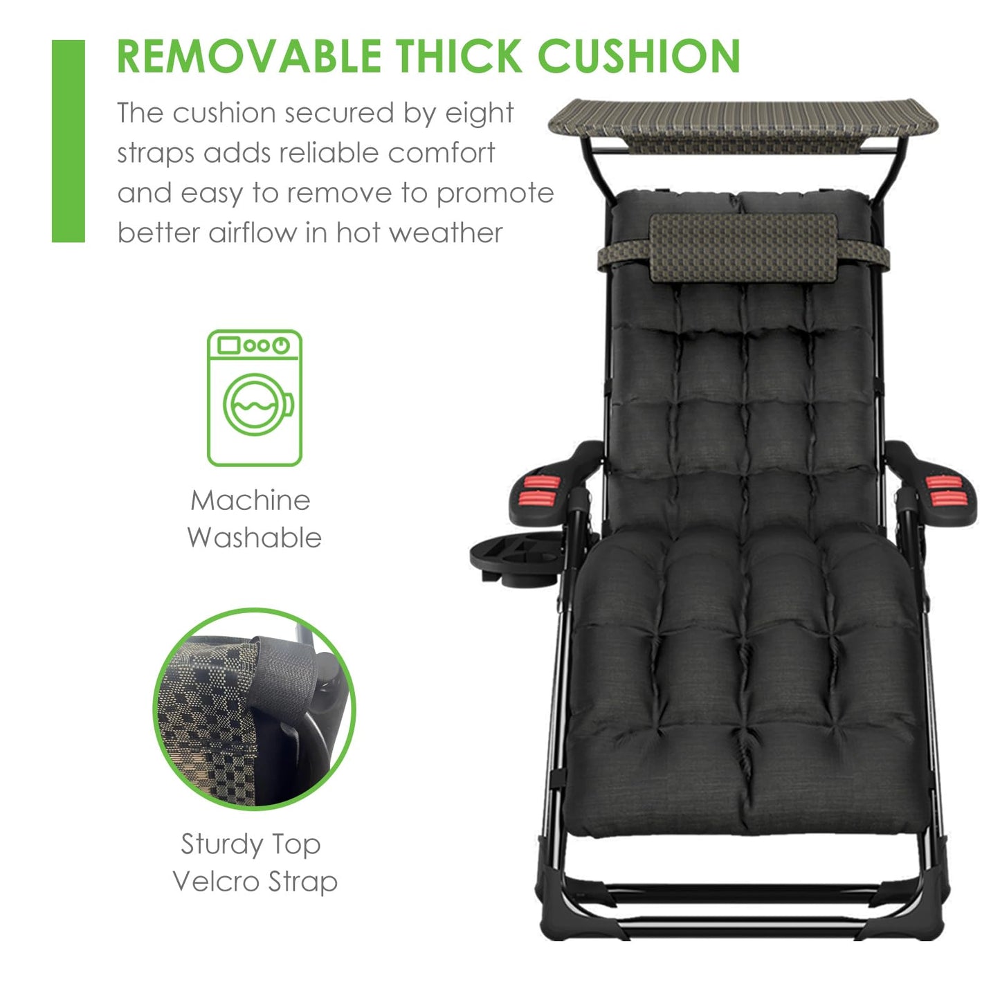 ATORPOK SHOP Zero Gravity Chair with Canopy Shade, Patio Folding Lounge Recliners, Anti Gravity Chair Lawn Patio with Cup Holder Accessory for Garden Beach Camping