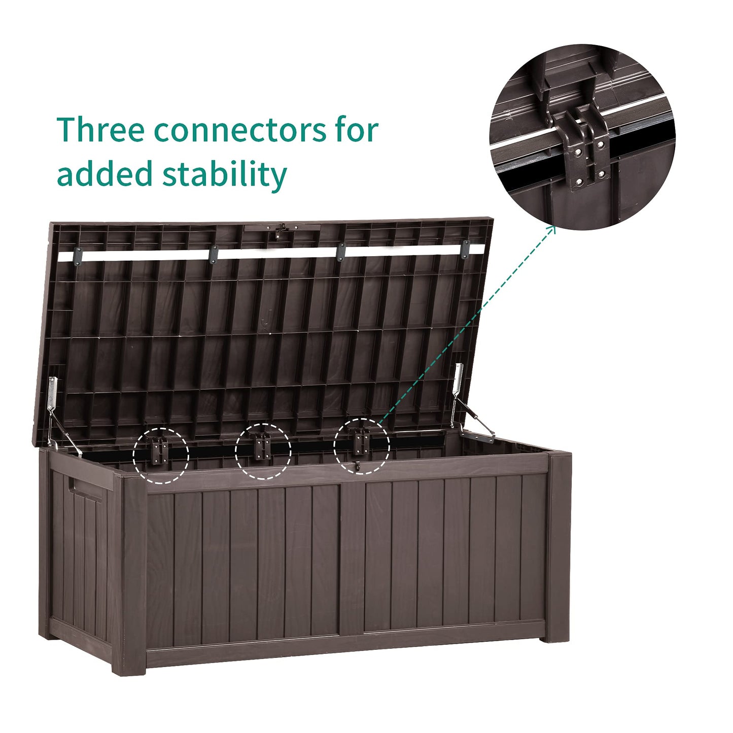 YITAHOME 450L Garden Storage Box Waterproof, Large Outdoor Storage Box with Lid, Lockable Deck Boxes Outdoor Storage Containers for Patio Cushions Garden Tools, Brown, 140 x 66 x 59cm