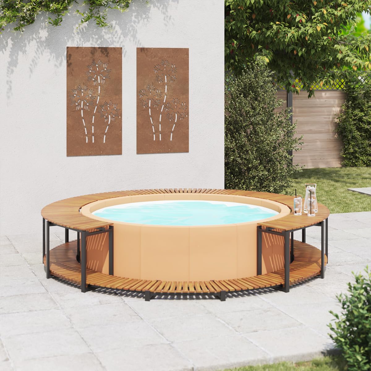 vidaXL Solid Acacia Wood Spa Surround Home Garden Pool Spa Accessory Wooden Spa Family Pool Pond Enclosure Entrance Step Hot Tub Surround