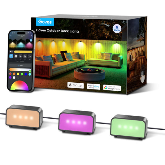 Govee Outdoor Decking Lights, RGBIC Fence Lights with White Light, IP65 Smart Step Lights, Works with Alexa and Matter, for Patio, Yard, Wired 6 Packs