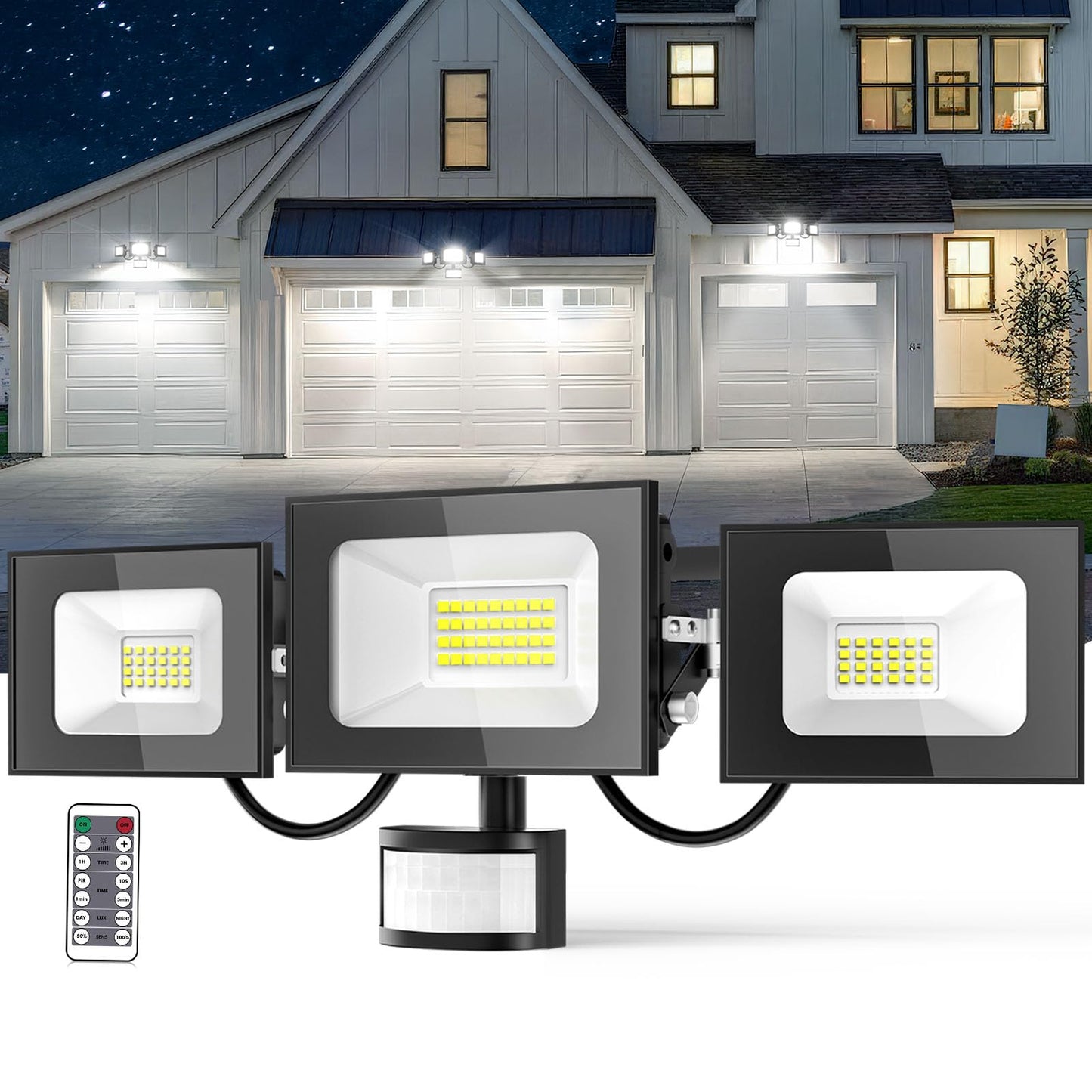 Bellanny Security Lights Outdoor Motion Sensor - 100W 10000LM Super Bright Led Flood Lights, IP65 Waterproof PIR Floodlights Outdoor Lights for Courtyard Porch Garden Garage