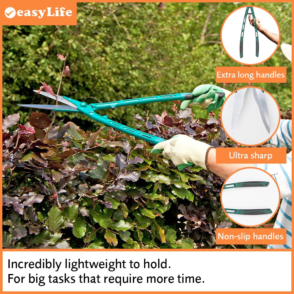 easylife lifestyle solutions Lightweight Garden Hedge Shears | Light Weight Garden Hand Tool | Blade Trimming Hedges Shrubs Trees | Extra Long Reach, Well Balanced | 67cm Extra-Long