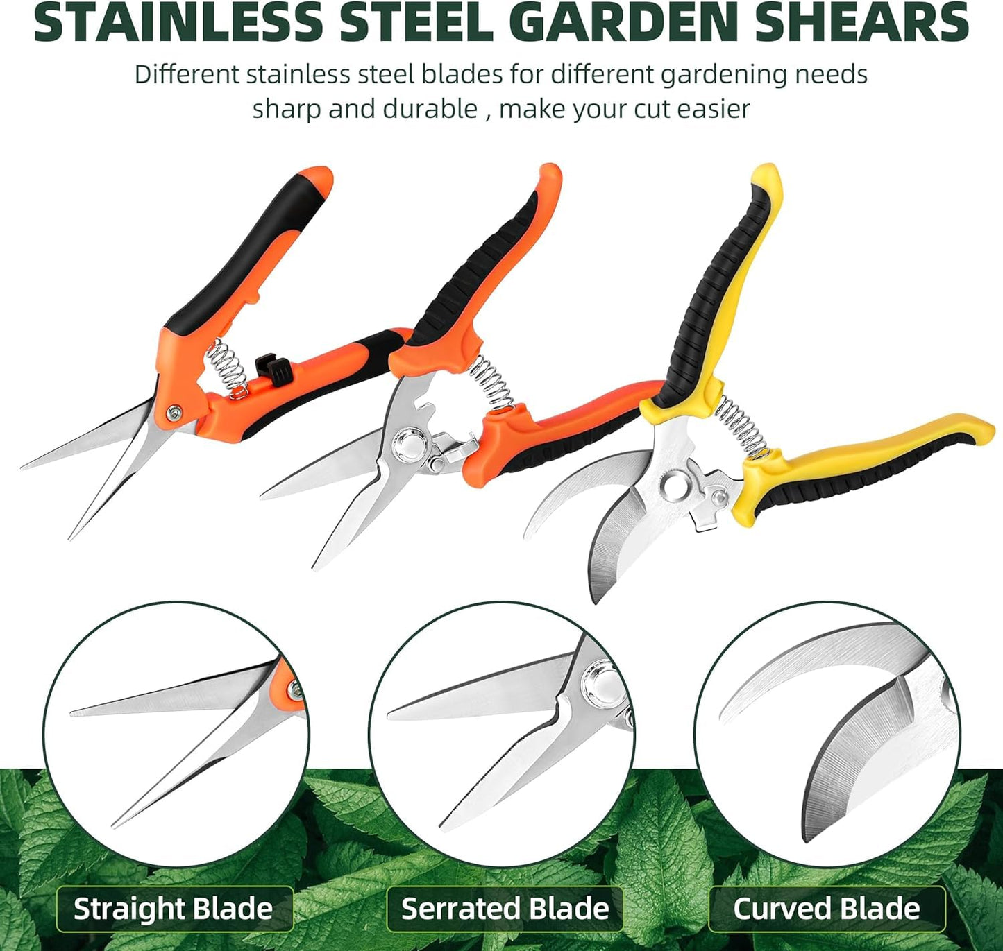 Secateurs Pruning Scissors, 3 Pack Stainless Steel Gardening Pruning Shears, Garden Scissors, Hedge & Garden Shears, Clippers for Plants, Gardening, Trimming, Garden Tools