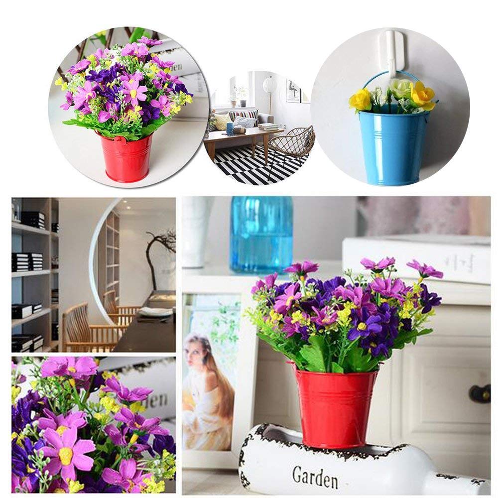 Dproptel 2-in-1 Portable Flower Pots - Sand bucket, Iron Hanging Flower Pots, Balcony Garden Pots Wall Planters Metal Bucket Flower Holders with Detachable Hooks - 8 Colors Set