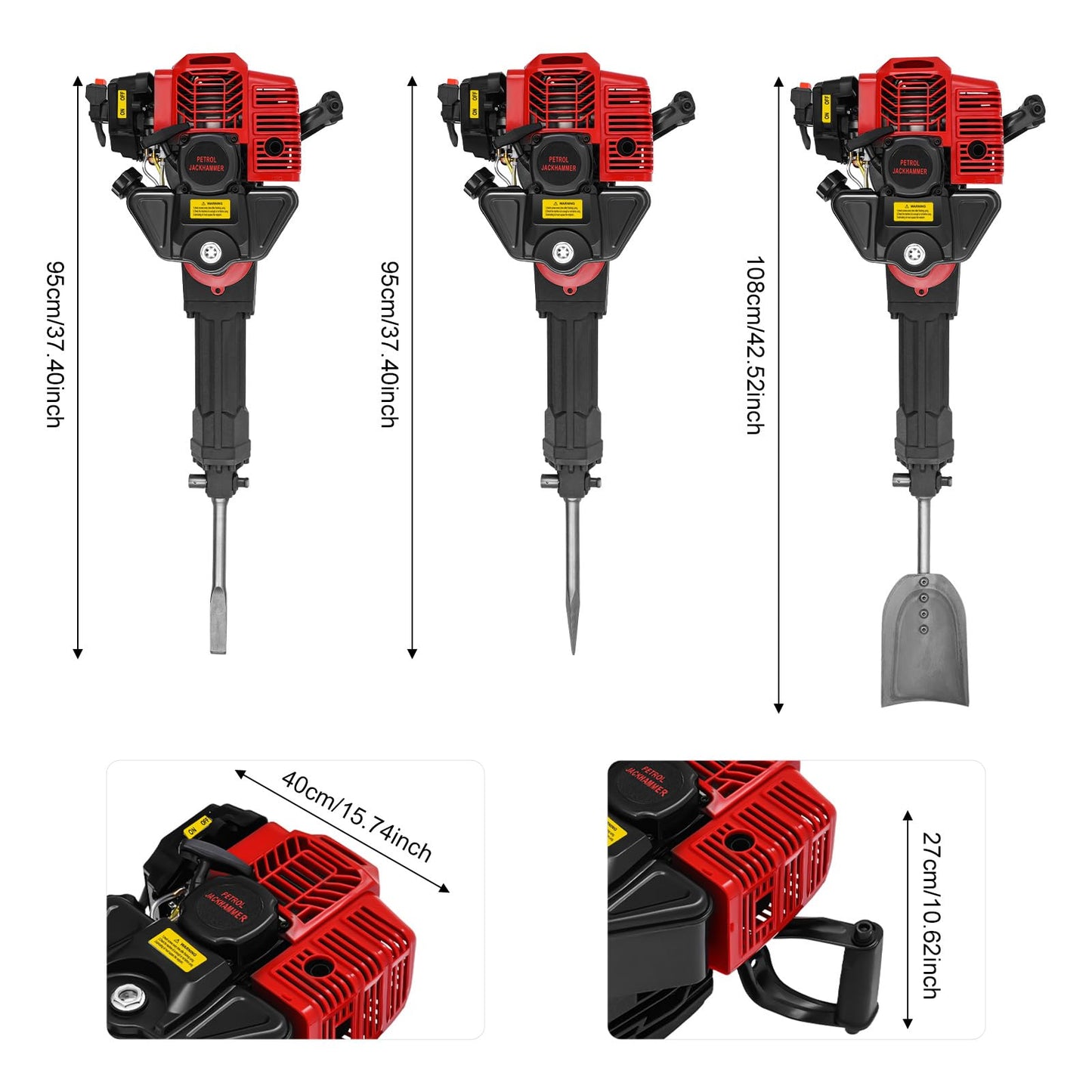 Petrol Garden Tree Digger,52cc 2 Stroke Excavator Digging Machine,1900w 6500r/min Post Hole Digger mit Wide Shovel&Pointed Pickaxe&Flat Pickaxe,Handheld Trencher Digger Machine for Garden and Farm