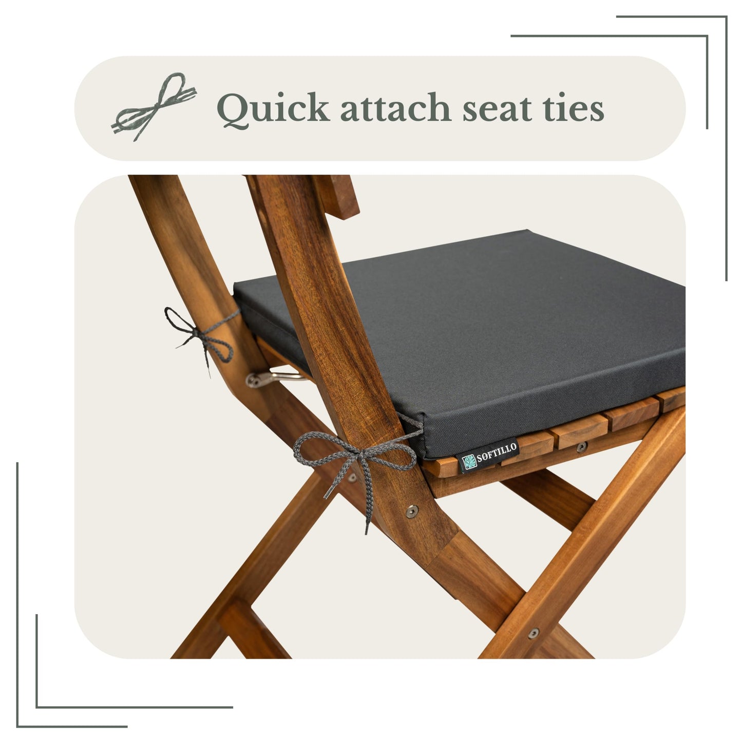 SOFTILLO Waterproof Chair Cushion With Ties Seat Pads Cushion Pad Indoors Outdoors Water Resistant Material Kitchen Dining Living Room Patio Garden Office Coffee Shop Foam Graphite 40x40x4cm