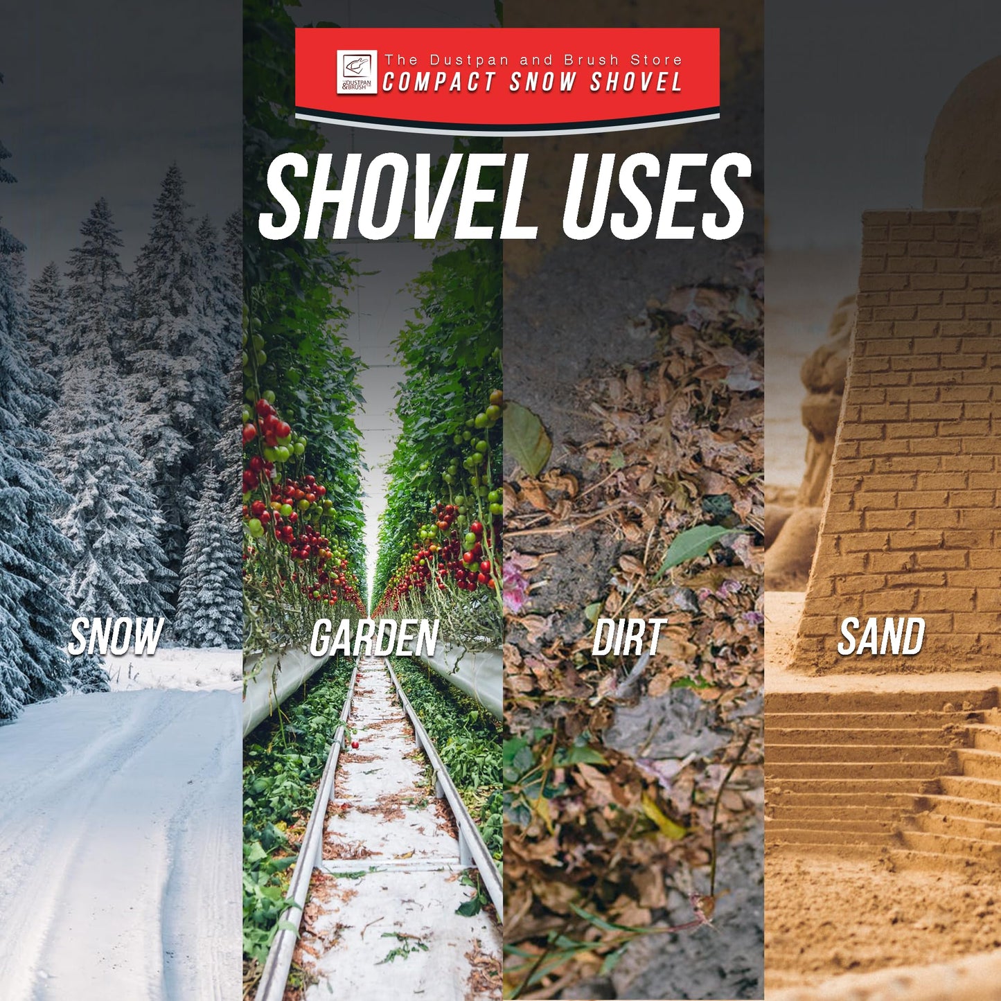 Heavy Duty Snow Pusher – 30cm Wide Plastic Head, 120cm Long Wooden Handled Multipurpose Shovel for Snow and Garden Debris