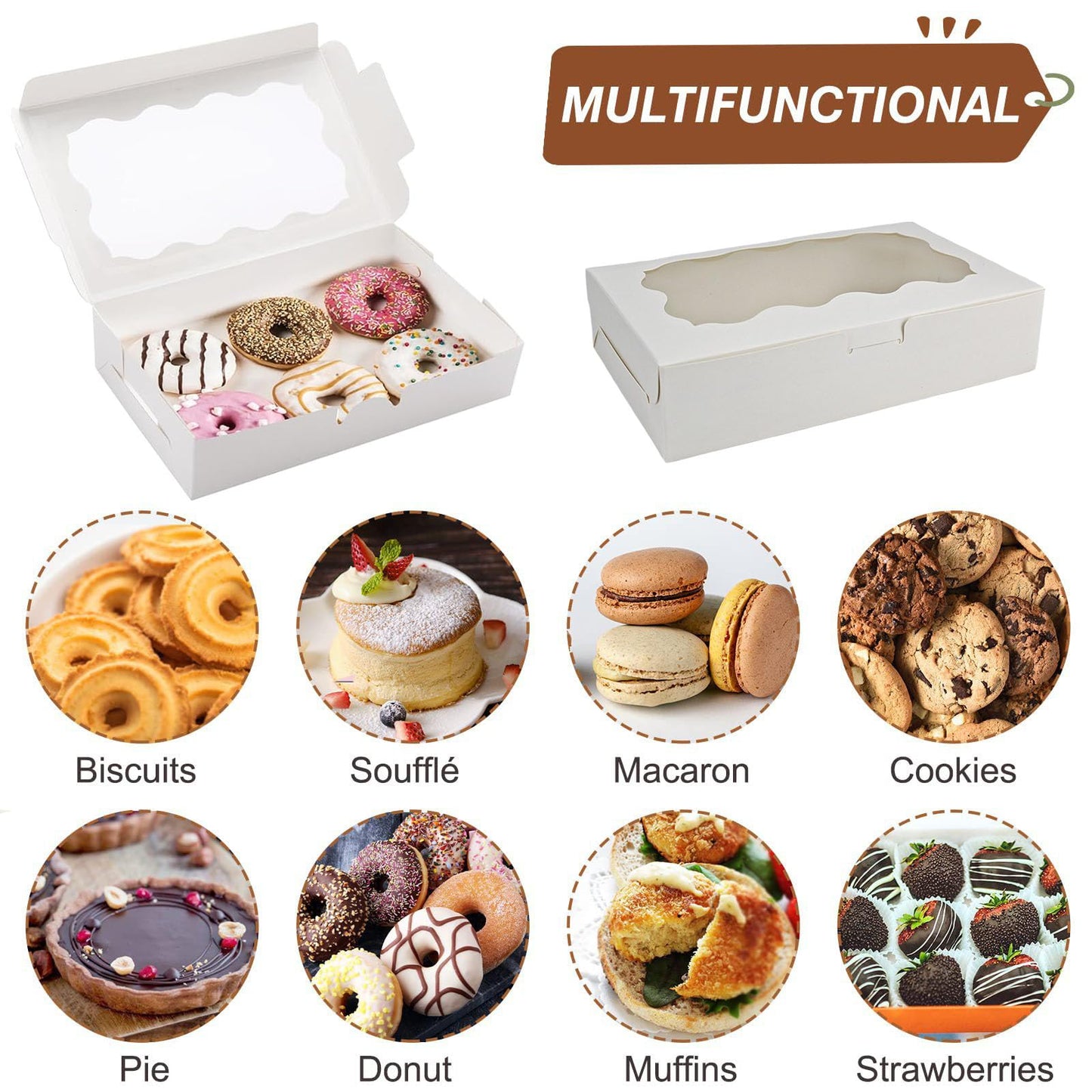 YankMooM 15Pack Cake Boxes with Window,21.5x13.5x5cm White Bakery Boxes with Display Cookie Packing Boxes for Cakes,Donuts,Muffins,Macaroon and Gift Packing