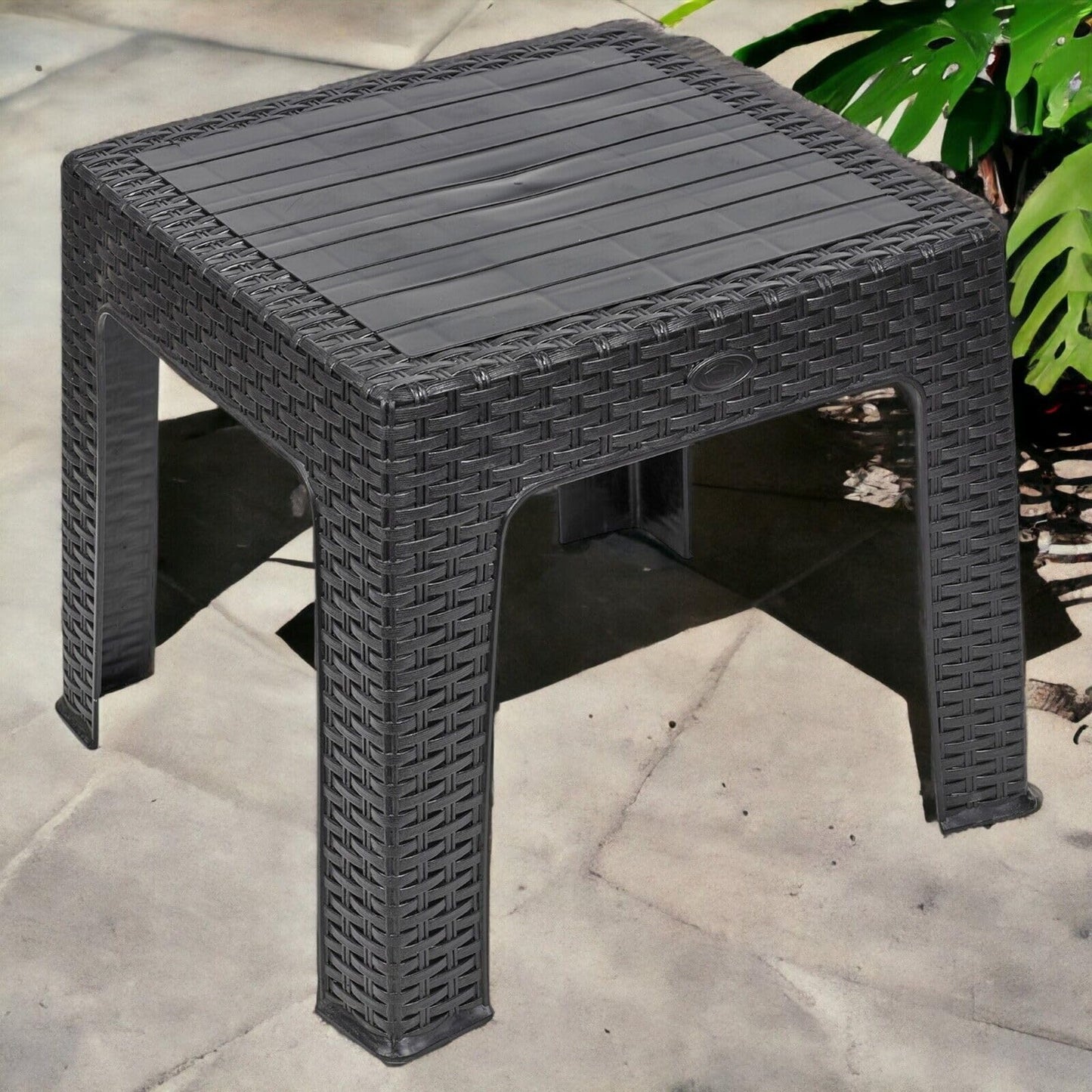 URBNLIVING Rattan Design Wicker Coffee Table Bistro Outdoor Plastic Garden Patio Furniture (Black)