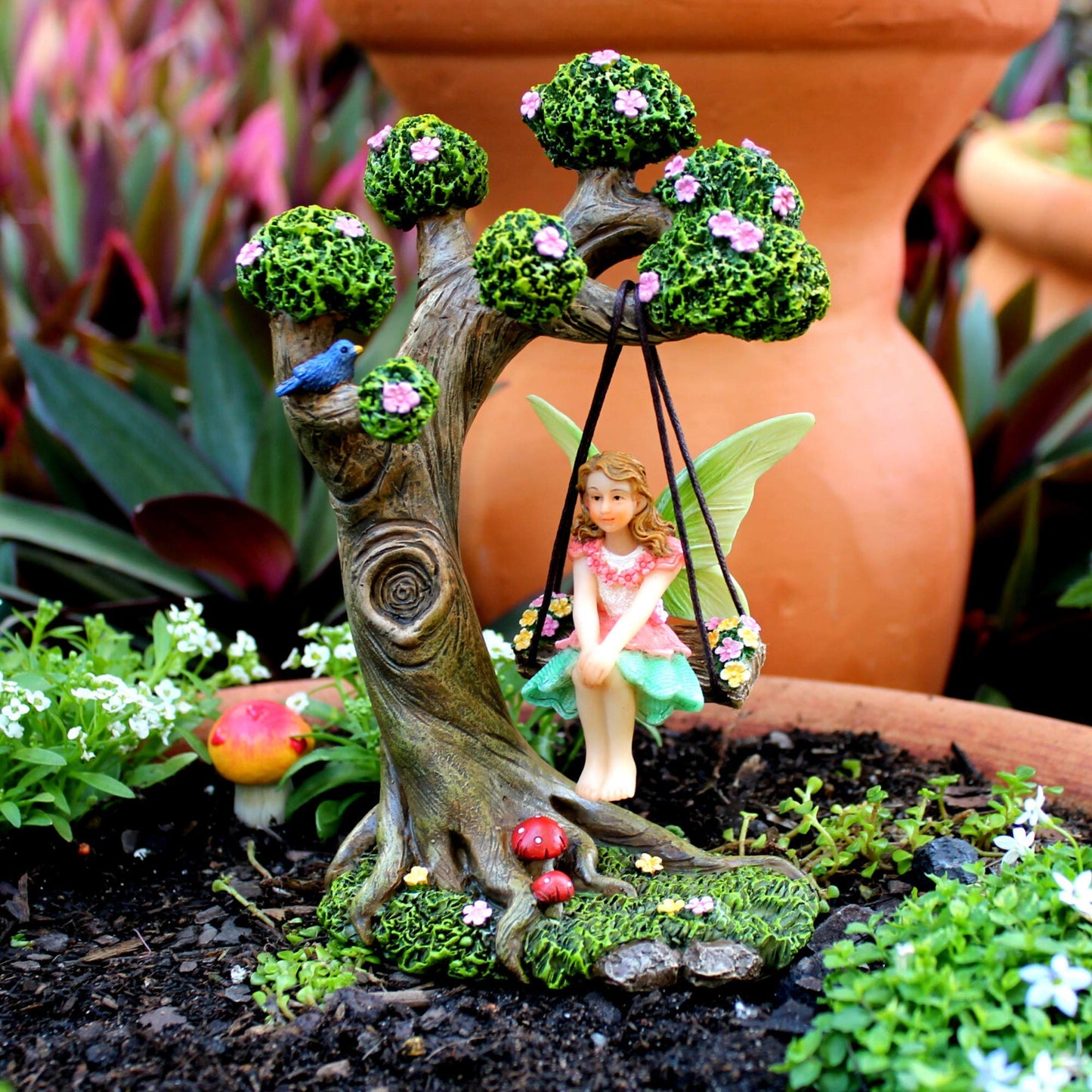 Pretmanns Fairy Garden Ornaments - Outdoor Accessories Kit, 4 Items: Fairies & Tree Swing